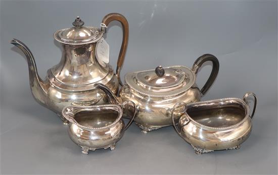 A late Victorian silver four piece tea and coffee set, Atkin Brothers, Sheffield 1899/1900, gross 57.5 oz.